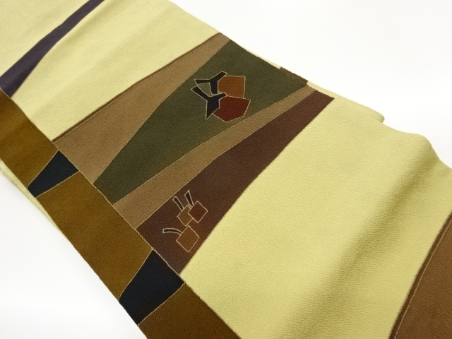 JAPANESE NAGOYA OBI / CHIRIMEN / ABSTRACT VEGETABLE